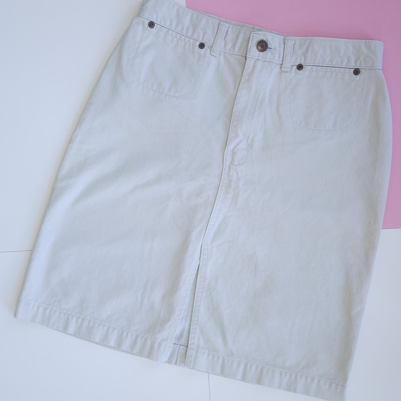 R.G. Browns White Denim Midi Skirt – Front-Pocket High-Waist Jean Skirt, Size 29 - Picture 2 of 8